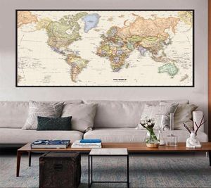 Die Weltpolitische Karte Retro -Leinwand Malerei 5 Größen Vintage Wall Art Poster Klassenzimmer Home Dekoration Kinder Schulbedarf1328300