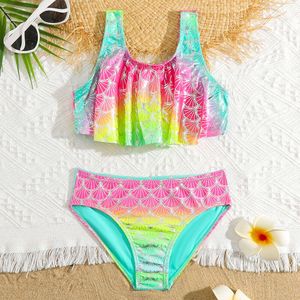 Girls Fish Scale Mermaid Bikini Swimsuit Kids ombre Ruffe