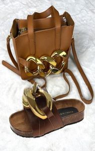 Slippers Whole Designer Chain Slide Women Ladies Cork Sandals Shoes And Bag Set Backpack Matching SetSlippers2164358