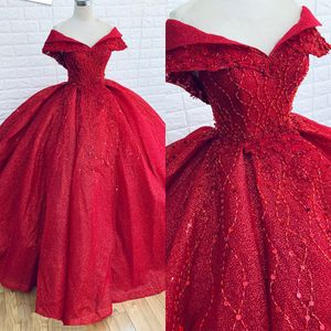 Luxury Ball Gown Wedding Dresses V Neck Sequin Applique Lace Beading Sweep Train Vestido De Novia