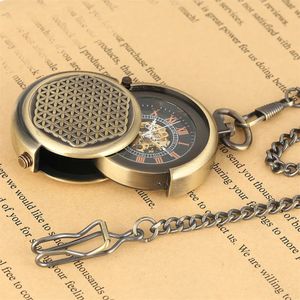 Steampunk Bronze Mechanical Pocket Watch Retro Creative Rotating Cover Roman Siffer Display Manual Mechanism Pendant Male Clock 240523