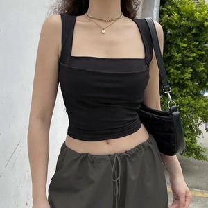 Women's Tanks Folds For Women Solid Elegant Slim Sexy Harajuku Minimalist High Street Y2k Clothes Crop Tops Design