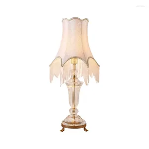 Table Lamps DINGFAN French Style Fabric Lampshade Copper Crystal Lampstand Living Room Bedroom Bedside Decorative Vintage Brass Lamp