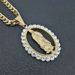 Hip Hop Iced Out Bling Big Virgin Mary Necklaces Pendants 14K Gold Madonna Necklace For Women Jewelry