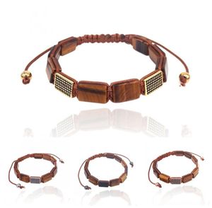 Natural stone Bracelet tiger eye Rectangle bead Black cz beads braided macrame bracelets For Men Women jewelry gifts8886309