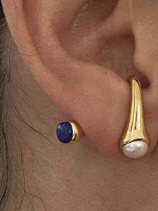Brass With 18k Gold Faux Pearl Pierced Stud Earring Women Jewelry Party Boho T Show Gown Runway Party Rare Korean Japan Trendy 240511