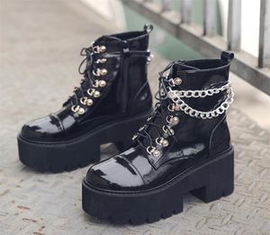 Frauen Gothic -Knöchelstiefel Zip Punk Style Plattform Schuhe Goth Winter Laceup Booties Chunky Heel Sexy Kette Drop 201256790513