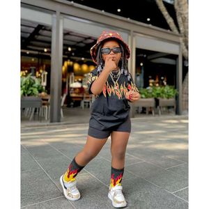 Baby Girl Summer Clothing Sets Kurzarm Tops+ schwarze Farbshorts Kinder Casual Clothes Kindermädchen 2pcs Outfits 3 4 5 6 7 L2405