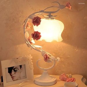 Table Lamps Pink Ceramic Rose Lamp Romantic Princess Iron Wedding Gift Bedroom Bedside