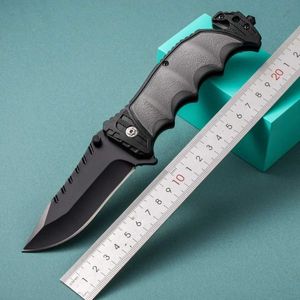 Camping Hunting Knives Hot selling folding knife 7CR17MOV black blade rubber handle military tactical pants knife outdoor combat EDC survival knife Q240522