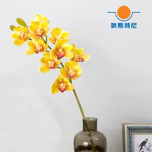 Декоративные цветы 1pcs желтый цвет искусственной цимбидий орхидеи букетсцимбидий Фабери Букетсартифицированный Грандлорьюум