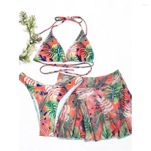 Женские купальники Boho Print String Bikini Tropical Halter Swimfit Юбка пляж наряд купания бикини, бикини, 3 штуки Mujer