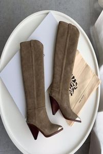 Klasik Isabel Boots Marant Limza Kneehigh Botları Gerçek Süet Deri Metal Toe6985361