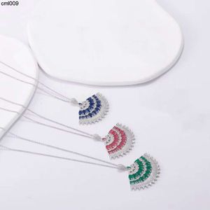 Fashionable Sterling Silver Fan-shaped Necklace Womens Colorful Diamond Light Luxury Niche Versatile Personalized and Trendy Sweater Chain