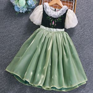 Frozen Korean Baby Girl One-piece Summer And Spring Green Dress Anna Cosplay For Kids 3 To 10 Years old L2405