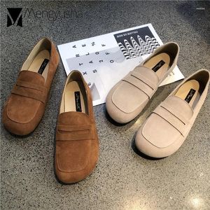 Casual Shoes Real Nubuck Leather Loafers Women 2024 Flats Clow Hoof Toe Moccasins Female Preppy Girls Sneakers Comfy Boat Ladies