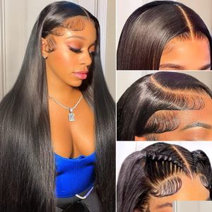 Lace Wigs Silky Straight Front Wig Brazilian Virgin Human Hair 4X4 5X5 6X6 7X7 13X4 13X6 360 Fl For Women Natural Color Drop Delivery Dhjyj