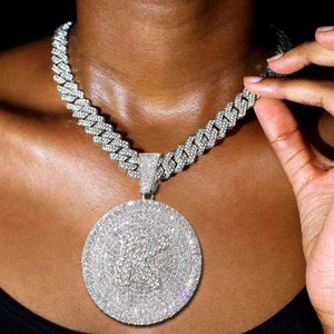 Pendant Necklaces Iced Out 14MM Prong Cuban Chain Letters Necklace Womens Sparkling Round Initial Name Necklace Hiphop Chain Couple Gift Jewelry S2452206