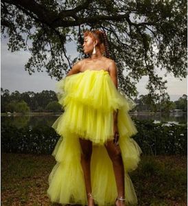 Sukienki swobodne żółte warstwowe tiulowe sukienki 2022 Drapowane niskie letnie po strzelaninie suknie galdystyczne impreza balowa spersonalizowana 1539635