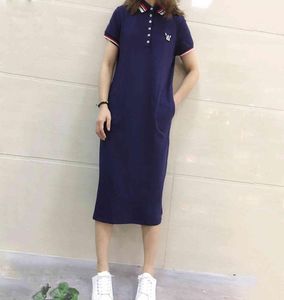 Summer dress Polo Lapel 2019 new Paul knitting pearl cotton mid length over Knee Skirt7193972