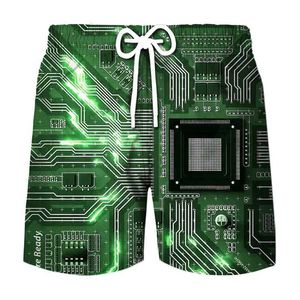 Men's Shorts 3D printed electronic chip shorts for mens summer beach shorts cool street circuit board graphic swimsuit gym surfing swimsuit Q240522