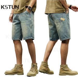 Men Short Jeans Summer Denim Shorts Retro Blue Straight Cut Large Size Oversized Mens Vintage Knee Length Pants 240516