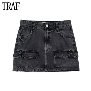 Traf Denim Cargo Skirt Women Jeans Mini Skirts for women button midウエスト女性スカート秋の基本的な短い女性スカート240523