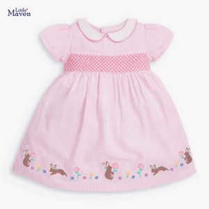 Little Maven eleganckie urocze dziewczynki letnia sukienka Nowy Rok 2024 Bawełniane dzieci swobodne ubrania różowe dla dzieci 2-7 lat L2405