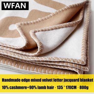 Blankets Handmade Edge Mixed Velvet Letter Jacquard Wool Cashmere Blanket Thickened Warm Shawl Cover Home Outdoor Travel Camping