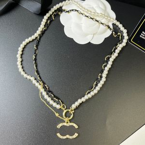 Diamond Letter Pendants Designer Necklaces High-class Copper Brand Necklace Pearl Chains Double-deck Chain Choker Jewelry Men Womens Fashion Accessory Jewelry