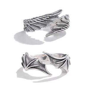 Parringar Vintage Angel Devil Wing Par Ring Fashion Mens smycken Vintage Silver Punk Hip Hop Justerbar S2452301