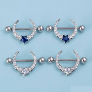 Nippelringar 2st 14G Y Moon Star Piercing smycken Rostfritt stål CZ Zirconia Barbell For Women Män Breast Drop Delivery DH0IV