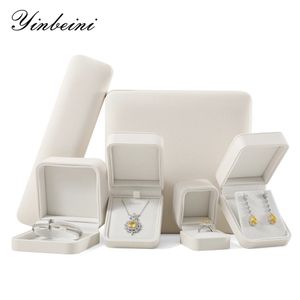 YinBeiNi White PU Leather Jewelry Sets Box Gift Organizer Case Ring Earrings Pendant Bangle for Engagement 240516