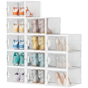 12 Pack Large Shoe Organizer för garderobslådor Rensa plast Stapelbar lagringsstorlek 13 240522