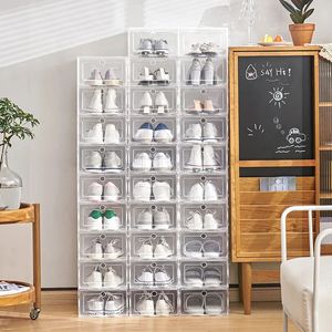 123456PCS Plastskor Fallslådan förtjockad transparent skobox Fold Shoe Organizer Boxes Stackbar Box 240522