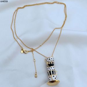 Fashionable and Personalized Light Luxury Enamel Pearl Inlaid Coffee Cup Sweater Chain Palace Tea Neck