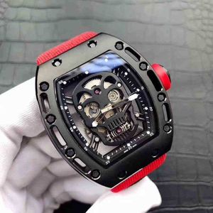 Projektowne zegarki na rękę Richamill Skull 2024 052 Męskie automatyczne zegarek mechaniczny wydrążony spersonalizowany taśma duża wodoodporna przypływ duqe