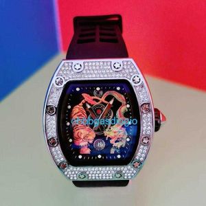 Luxury Watches RM Chronograph Mills Mens Dragon Tiger Diamond Full Sky Star RM Night Light Transparent Bottom Hollow Mechanical Movement Wine Bucket Rub OHBM