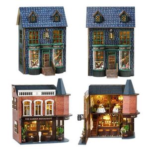 Doll House Accessories DIY Wooden Mini Building Kit Furniture Doll House Magic Shop Garden Restaurant Girls Birthday Gift Doll House Q240522