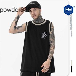 Fg Mens Kanyess2024 Spring/summer New Product Trendy Brand High Street Embroidered Mesh Knitted Basketball Sports Sleeveless Tank Top