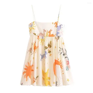 Sıradan Elbiseler 2024Zar İlkbahar/Yaz Kadın Giyim Tarzı Çok yönlü bir omuz kısa yüksek ekranlı kabarık baskılı asma elbise