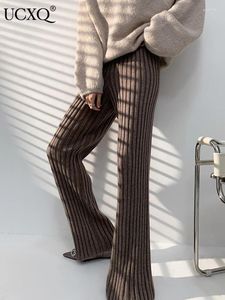 Women's Pants UCXQ Knitting Pit Strip Wide-leg Pant Spring Summer High-waisted Slim Trousers Drapey Straight-tube Mopping Long