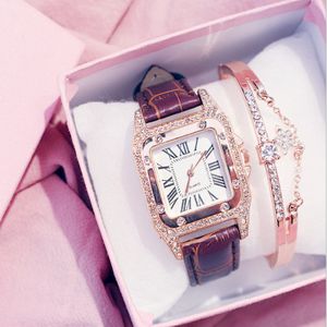 Luksusowa marka Kemanqi Square Diamond Diamond Bezel Skórzany pasek damski zegarki damskie w stylu swobodne damskie zegarek kwarcowe zegarek do wielu opcji