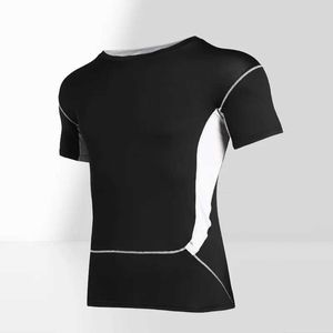 Herrt-shirts sport snäva män snabbtorkade nät andningsbar fitness kostym hög elastisk löpande träning j240522