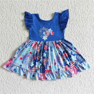 Girl Dresses Wholesale July 4th Blue Stars Summer Kids Twirl Dress Baby Short Sleeve Clothing Children Toddler Independence Day Clothes Ijep