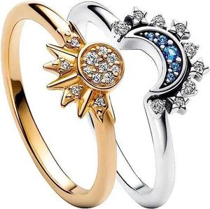 Couple Rings 2023 New Couple Ring Set Sky Blue Sparkling Moon and Sun Rings Stackable Finger Set for Women Engagement Jewelry 2 Pieces/Set S2452301