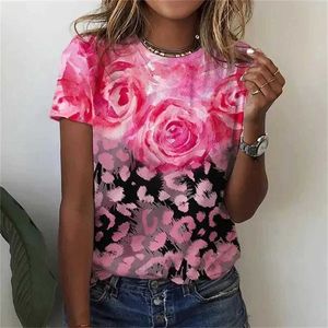 Women's T-Shirt Womens T-Shirts Summer Fashion 3d Flowers Print Short Slve Top Female Clothing Oversized Ts Harajuku Graphic T Shirts T240523