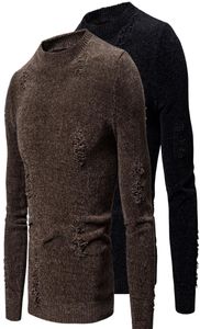 2020 new designer mens solid sweater fashion round neck hole knit cotton sweaters jumper slim fit pullover sweater Euro size1373457