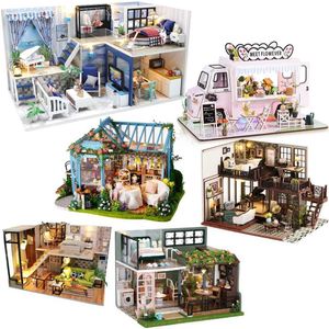 Doll House Acessórios Diy Dollouse Kit Doll Wooden Doll Houses Kit de móveis de boneca em miniatura com brinquedos de luz LED para crianças Presente de aniversário Q240522