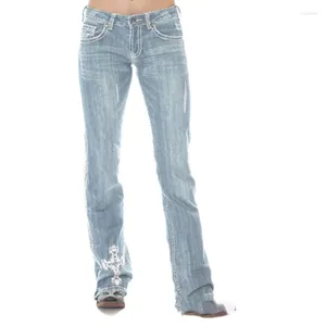 Kvinnors jeans kvinnor låg midja rak ben baggy vintage byxor 90 -talet streetwear full längd broderi lösa tvättade denimbyxor 6180